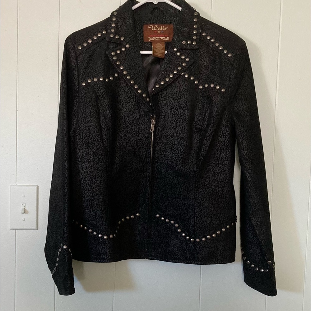 Walls Ranch Vintage womens SZ L Black leather Western style jacket stud accents - Picture 7 of 15